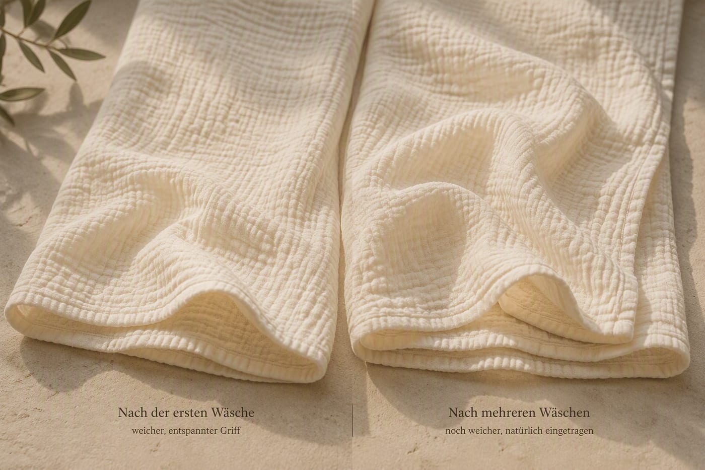 Muslin cloth before and after washing, side by side