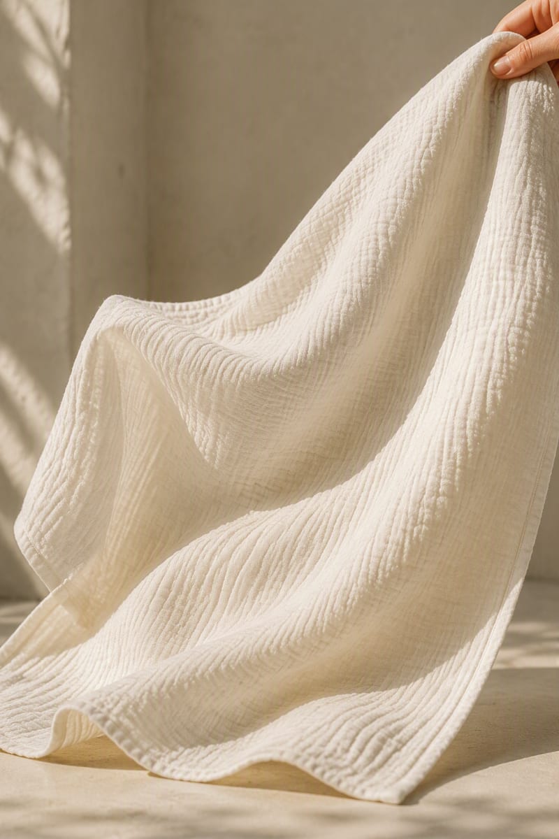 Double-layer muslin wrap in soft daylight